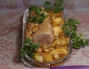 Filet mignon aux petits oignons et aux pommes