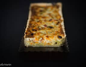 Quiche aux poireaux, carottes, lard fumé et Bargkass