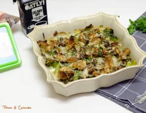 Gratin aux poireaux, champignons et brocolis