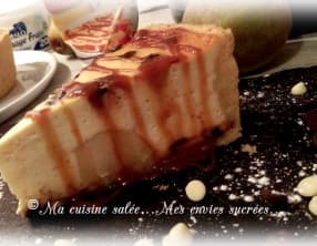 Tarte au fromage frais, poires, pépites de chocolats