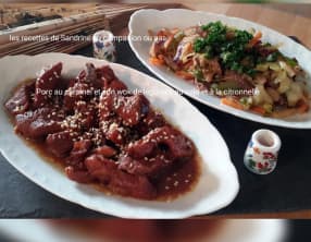 Porc au caramel et son wok de légumes croquants au soja et citronnelle