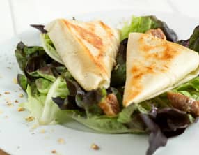 Bricks au fromage de chèvre frais, pommes, figues séchées et noix