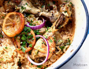 Poulet à la grecque et son riz citronné