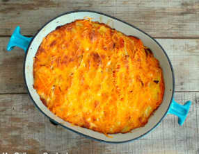 Gratin de patates douces, pommes de terre, butternut et mimolette