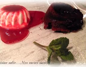 Panna Cotta, coulis framboise, fondant chocolat
