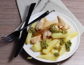 Aiguillettes de poulet pommes de terre fondantes et pesto d'épinards