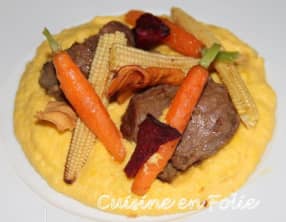 Joue de cochon fondante, purée de maïs fumé