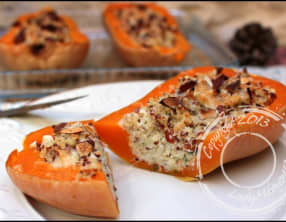 Courge butternut gratinée et farcie au chèvre et quinoa