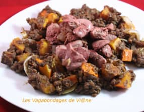 Salade tiède de lentilles et potimarron aux foies de volaille