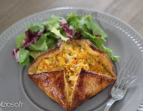 Feuilleté au crabe, poireaux et carotte