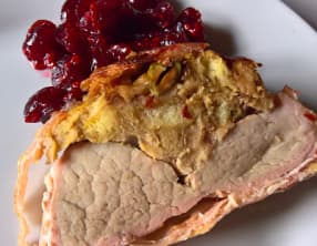 Filet mignon farci à la pistache et cranberries, sauce framboise cranberries