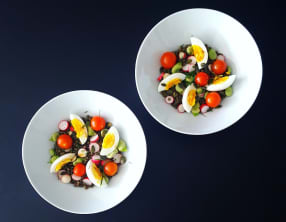 Salade de lentilles, légumes croquants et vinaigrette miel-noix