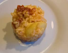 Risotto au safran, chorizo et poire