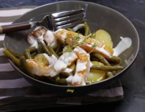 Salade de haricots verts pommes de terre haddock et sauce yaourt