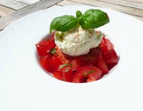Flan à la tomate et son sorbet au chèvre sans sorbetière