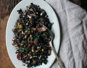 Salade de lentilles Beluga, aubergine et citron confit