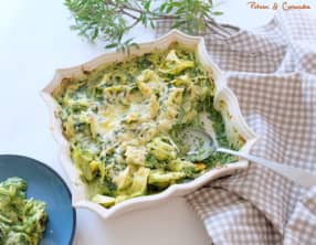 Gratin de tortellinis aux épinards et cresson