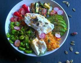 Buddha Bowl version green et son oeuf poché