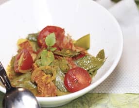 Ragoût de mange tout au chorizo et poudre de safran