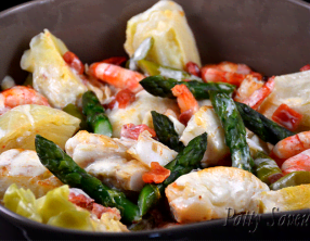 Pot au feu de cabillaud et crevettes