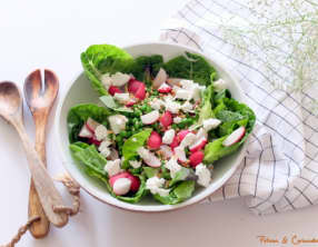 Sucrines, radis, petits pois et fromage de chèvre