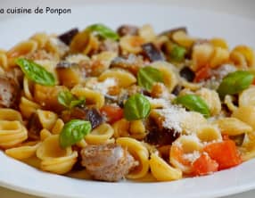 Orecchiette, saucisse et aubergine