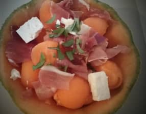 Melon à la feta et au jambon de Parme