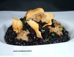 Riz noir boudin blanc aux pommes séchées