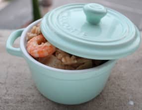 Risotto terre et mer poulet, crevettes et coco