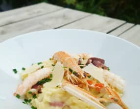 Risotto aux langoustines et magret fumé