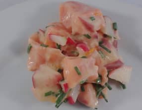Tartare de saumon, pêche et radis