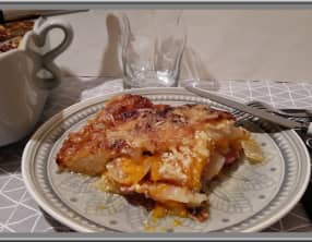 Gratin de potiron, pommes de terre, bacon et lardons