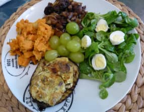 Aubergines grillées et leur omelette aux champignons