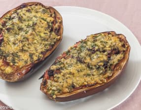 Aubergines farcies au jambon et aux cèpes