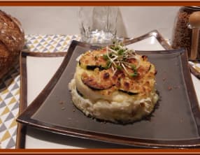 Brandade de cabillaud, courgettes en crumble