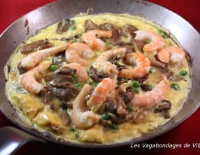 Omelette aux crevettes et aux pleurotes