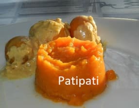 Petits navets jaunes sauce oignons moutardes avec purée de pomme de terre douce