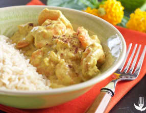 Curry de crevettes, lait coco et banane