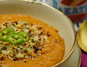 Soupe patates douces, dakatine et attiéké