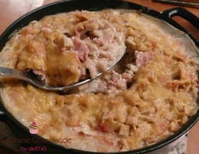 Gratin de crozets au sarrasin, cancoillotte, jambon et tomme de Savoie IGP