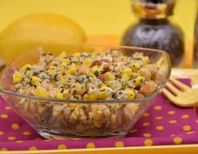 Salade de freekeh citron, graines de chia, coriandre et amandes