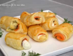 Feuilletés apéritifs au saumon fumé, fromage de chèvre et aneth