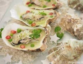 Huîtres chaudes au velouté de petits pois