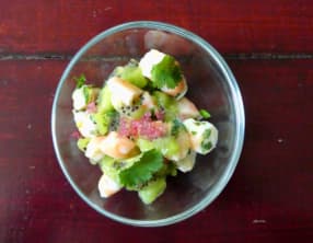 Verrines de crevettes et kiwis