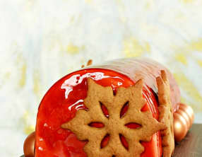 Bûche vanille, poire, canneberges et spéculoos