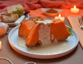 Courge musquée rôtie, sauce foie gras pain d'épices