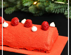 Bûche au chocolat blanc, framboises et spéculoos