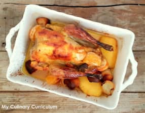 Pintade à l'ananas, aux clémentines et boudin blanc