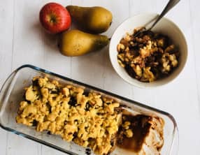 Crumble de pommes, poires et marrons au chocolat