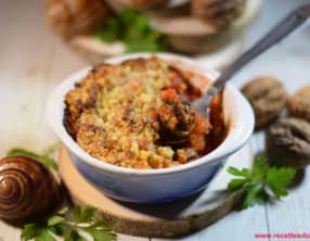 Gratin d'escargots crumble aux noix